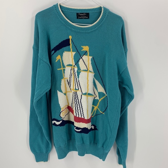 Dior Other - Christian Dior mens teal ship sweater size large